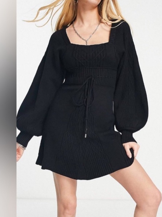Free People Dresses & Skirts - Free People‎ Emmaline Black Square-Neck Mini Dress with Balloon Sleeves medium